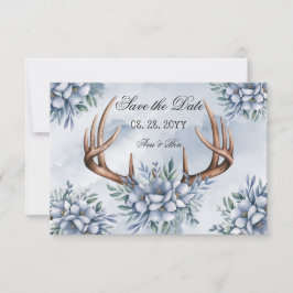 Boho Hjort Antler Dusty Blue Blommigt Spara Datumet