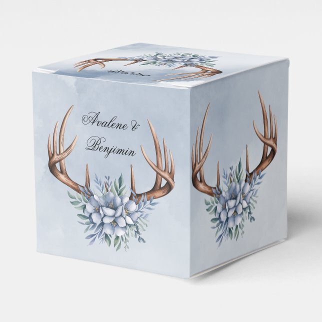 Boho Hjort Antler med blå Blommigtar Bröllop Presentaskar (Framsidan Sidan)