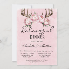 Boho Hjort Antlers Rosa Peonies Rehearsal Dinner Inbjudningar