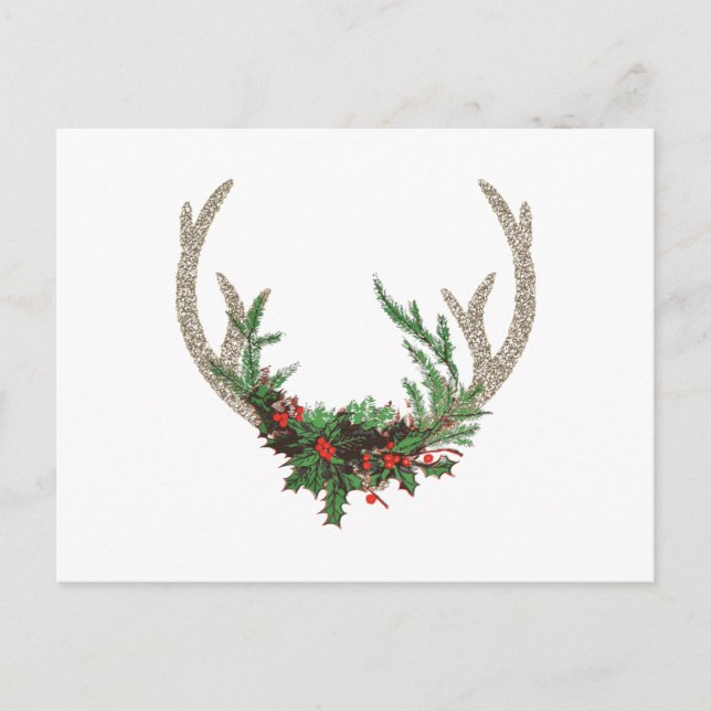 Boho Hjort Antlers | Rustic Red-Blommigten Jul Helg Vykort (Framsida)