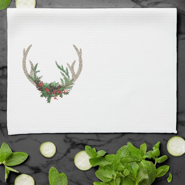 Boho Hjort Antlers | Rustic Red-Blommigten Jul Kökshandduk (Skapare uppladdad)