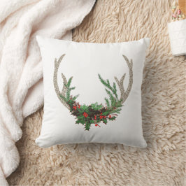 Boho Hjort Antlers | Rustic Red-Blommigten Jul Kudde