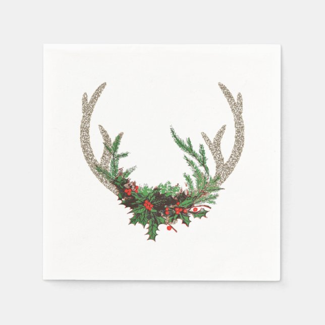 Boho Hjort Antlers | Rustic Red-Blommigten Jul Pappersservett (Framsidan)