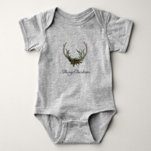 Boho Hjort Antlers | Rustic Red-Blommigten Jul T Shirt (Framsida)
