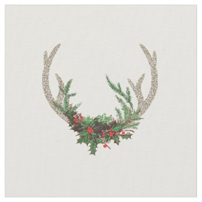 Boho Hjort Antlers | Rustic Red-Blommigten Jul Tyg (Närbild)