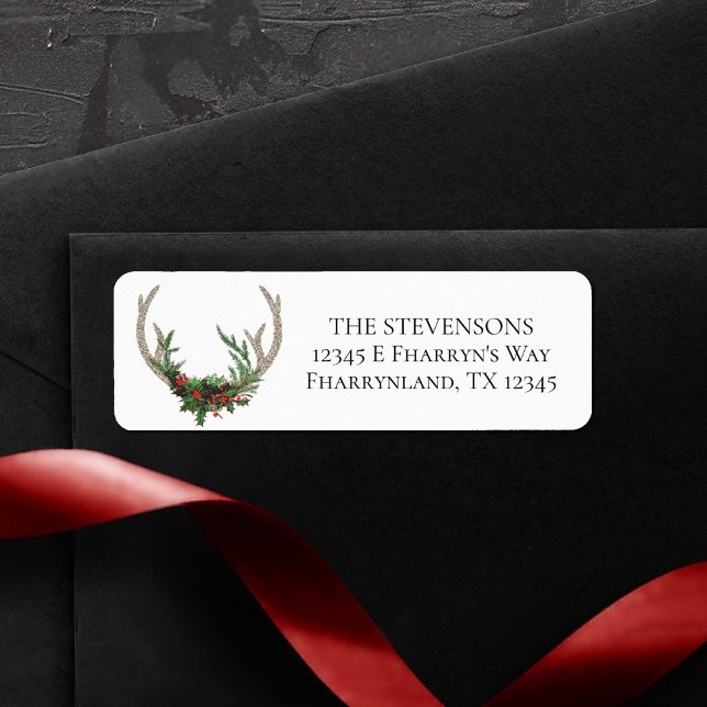 Boho Hjort Antlers | Rustik jul Adress Returadress Etikett (Skapare uppladdad)