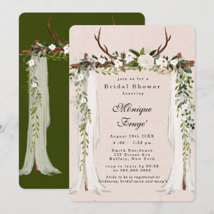 Boho Hjort Antlers White Canopy Chic Möhippa Inbjudningar