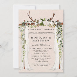Boho Hjort Antlers White Canopy Rehearsal Dinner Inbjudningar