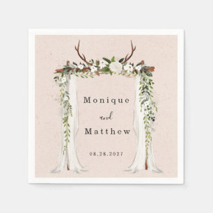 Boho Hjort Antlers White Canopy Rustic Bröllop Pappersservett