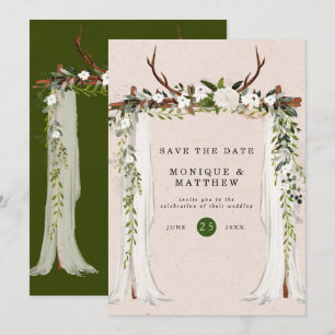 Boho Hjort Antlers White Canopy Save Date Inbjudningar