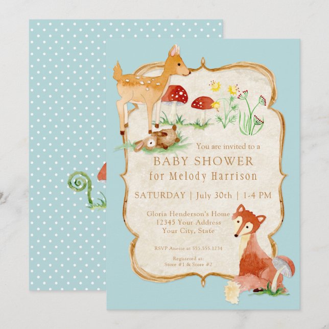 BOHO Hjort Fox Uggla Forest Woodsy Boy Shower Inbjudningar (Fram/baksida)