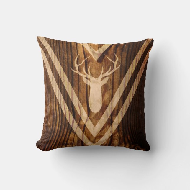 Boho hjort på lantligt trä kudde (Framsida)