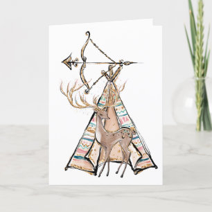 Boho Hjort Tält Grattis på födelsedagen Kort