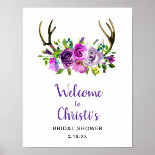 Boho-hjorthorn Blommig Bröllopsfest Välkomstskylt Poster