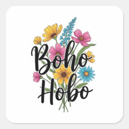 Boho Hobo-blombouquet-design Fyrkantigt Klistermärke