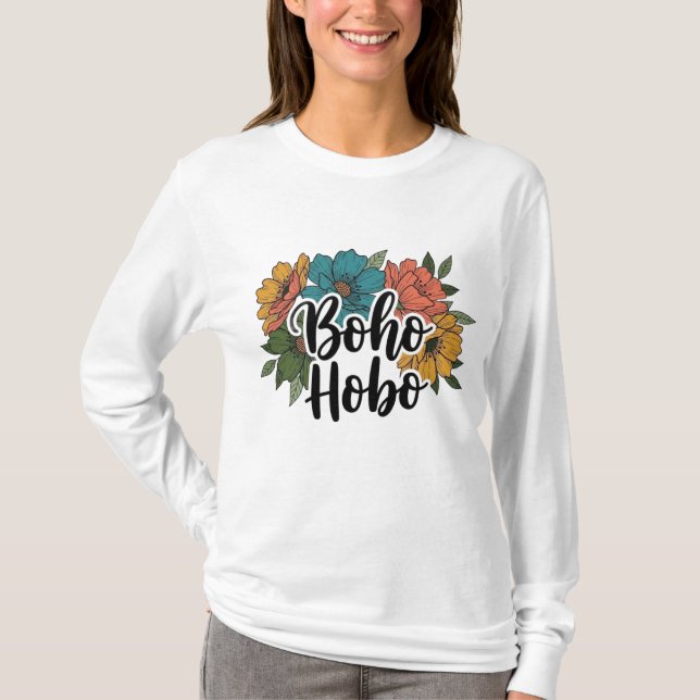 Boho Hobo flower design  T Shirt (Framsida)