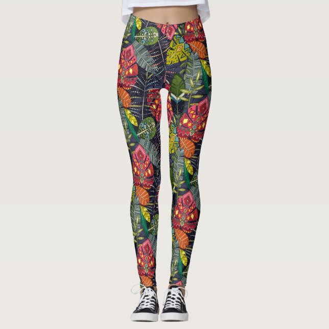boho hojas midnight leggings (Framsida)