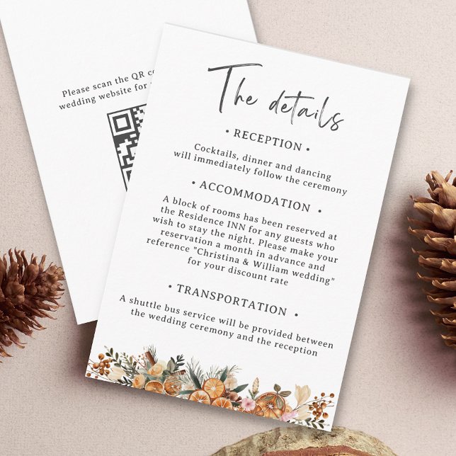 Boho Holiday Botaniska Bröllopsdetaljer Tilläggskort (Skapare uppladdad)