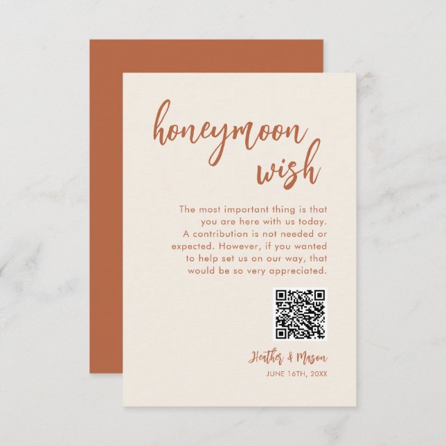 Boho Honeymoon Wish QR Wishing-hålskort Tilläggskort (Fram/baksida)