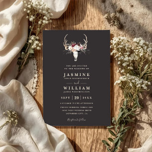 Boho Horn Floral Rustik Elegant QR-kod Bröllop Inbjudningar