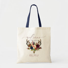 Boho Horn + Skalle Burgundy Blommor Välkomstpresen Tygkasse