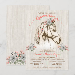Boho Horse Cowgirl Quinceañera 15:e födelsedagen Inbjudningar