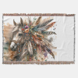 Boho Horse with feathers Filt
