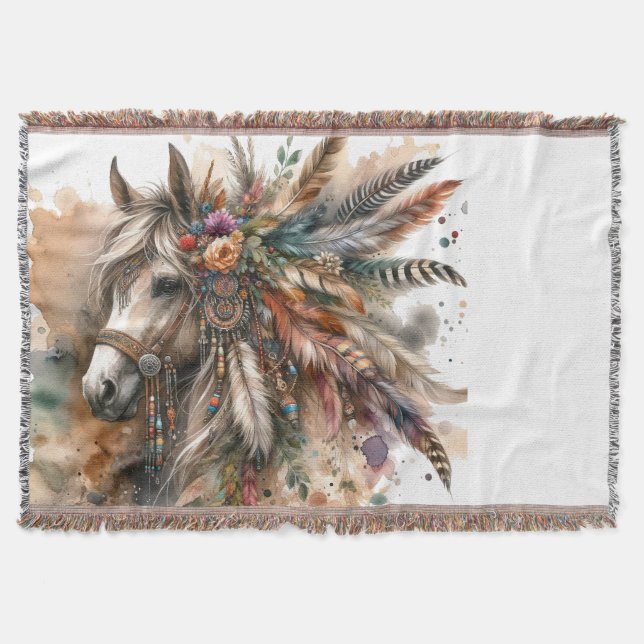 Boho Horse with feathers Filt (Framsidan)