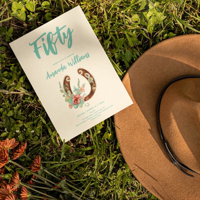 Boho Horseshoe Wildblommor Femtionde födelsedagen Inbjudningar (Skapare uppladdad)