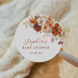 Boho höst blommande baby shower  runt klistermärke