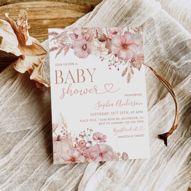 Boho höst blommande pumpa baby shower  inbjudningar (Skapare uppladdad)