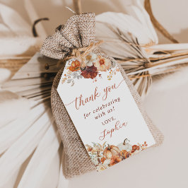 Boho höst blommande pumpa baby shower  presentetikett