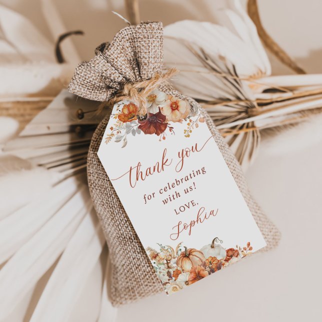 Boho höst blommande pumpa baby shower  presentetikett (Skapare uppladdad)