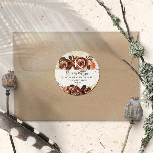 BOHO Höst Blommig Höst Löv Monogram Adress Runt Klistermärke