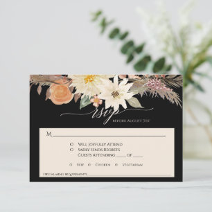 BOHO Höst Blommig Svart och Tan Pampasgräs Bröllop OSA Kort