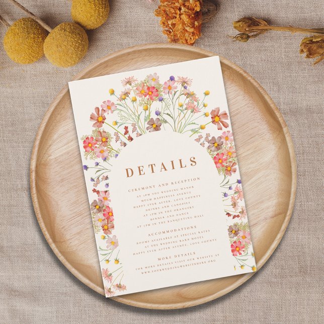 Boho Höst Blommig Terrakotta Bröllopsdetaljer Tilläggskort (Boho fall wildflower floral arch wedding details enclosure card watercolor autumn flowers terracotta)