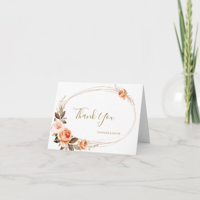 Boho höst blomster bränd orange bröllop tack kort (Framsida)