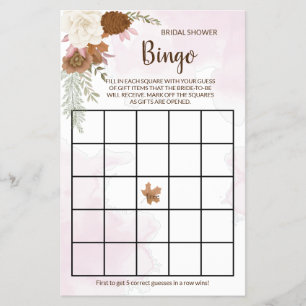 Boho höst blomster bröllopsfest Bingo spelkort Flygblad