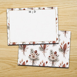 Boho höst blomster monogram anteckningskort