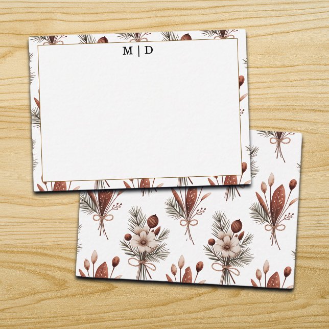 Boho höst blomster monogram anteckningskort (Skapare uppladdad)