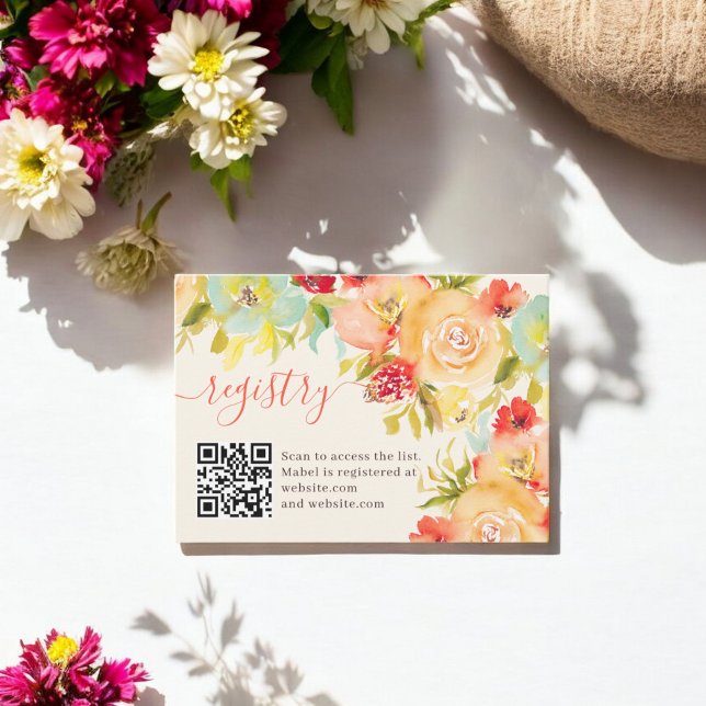 Boho höst blomster vattenfärg bröllopsfest gåvor l tilläggskort (Boho Fall floral watercolor bridal shower registry Enclosure Card)