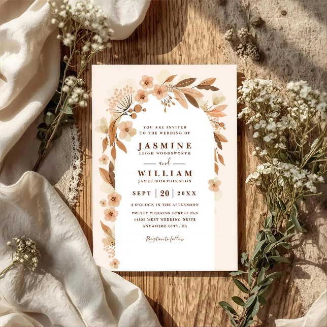 Boho höst blomsterformad båge Elegant QR-kod bröll Inbjudningar (Skapare uppladdad)