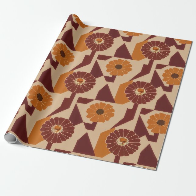 Boho höst botaniskt blommönster presentpapper (Utrullad)