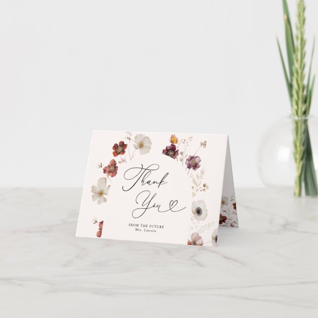 Boho höst bröllopsfest blomsterarch tack kort (Framsida)