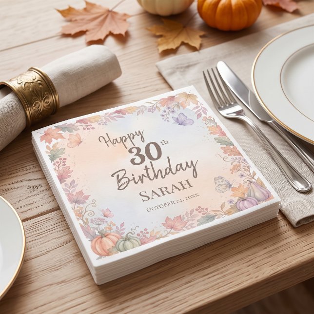 Boho höst födelsedag Pumpa Anpassad  Pappersservett (Bring autumn elegance to the table with these personalized birthday napkins.)