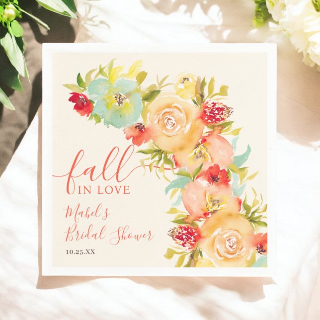 Boho Höst i kärlek blommande akvarell bröllopsdusc Pappersservett (Boho Fall in love floral watercolor bridal shower Napkins)