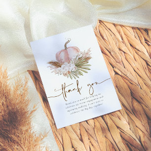 Boho höst Pampas & Pumpkin bröllopsdusch Tack Kort