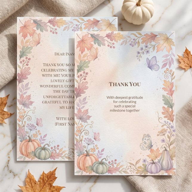 Boho höst platt tackkort tack kort (The perfect way to thank guests after a special fall milestone celebration.)