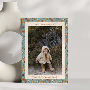 Boho höst rustik blå blommig foto tacksgiving julkort