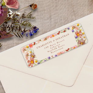 Boho höst rustika vilda blommor blommande bröllop returadress etikett